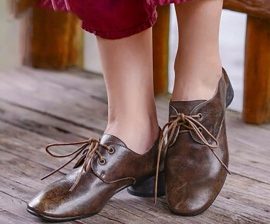 Retro Autumn Top Cow Leather Women Shoes
